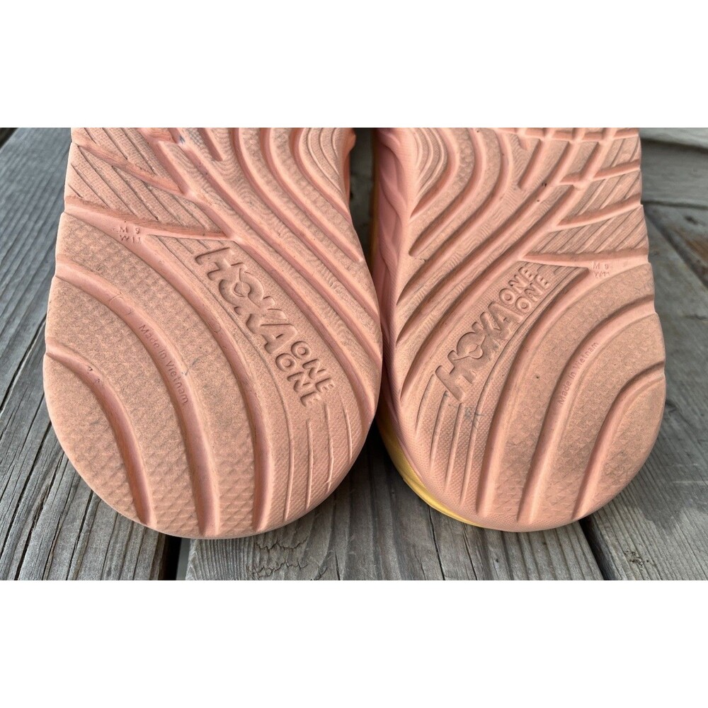 Hoka One One Ora Women's 11 Men's 9 Recovery Slides Amber Yellow/Shell Coral - Picture 14 of 15